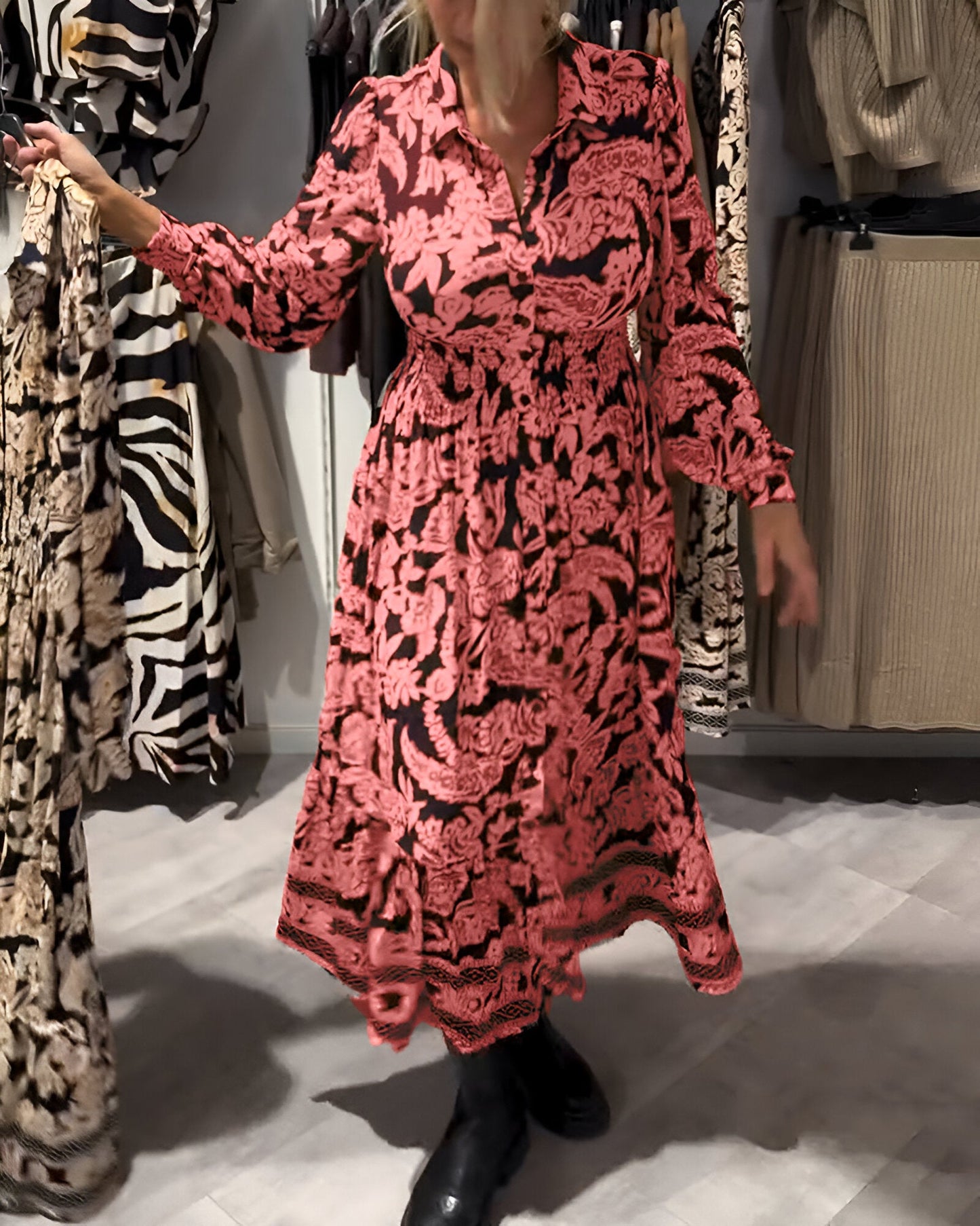 Marisse™ | Robe Midi à Imprimé et Col en V