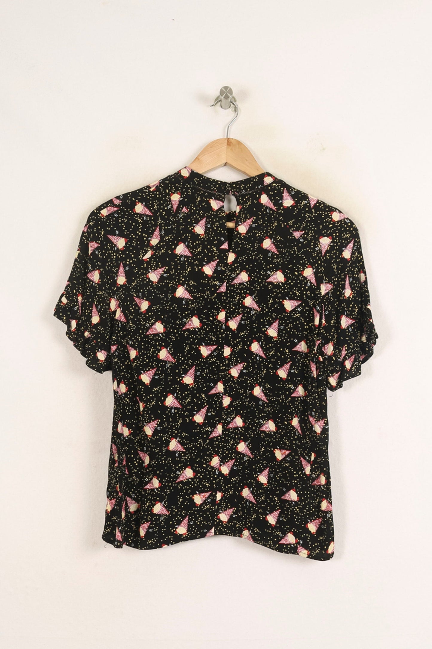 Blouse Noire et Rose - Taille S/36