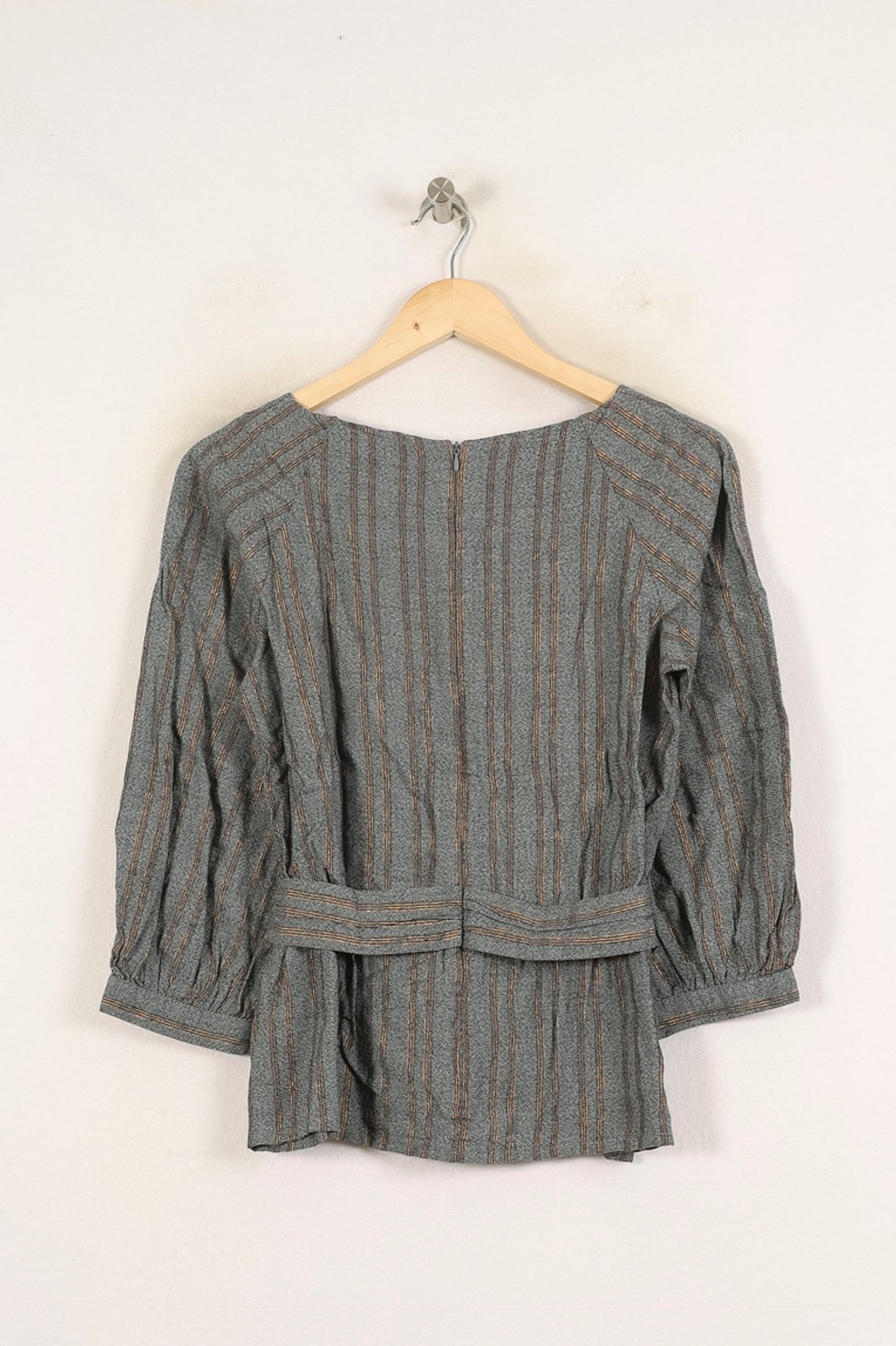 Blouse Grise à Rayures Marron - Taille S/36