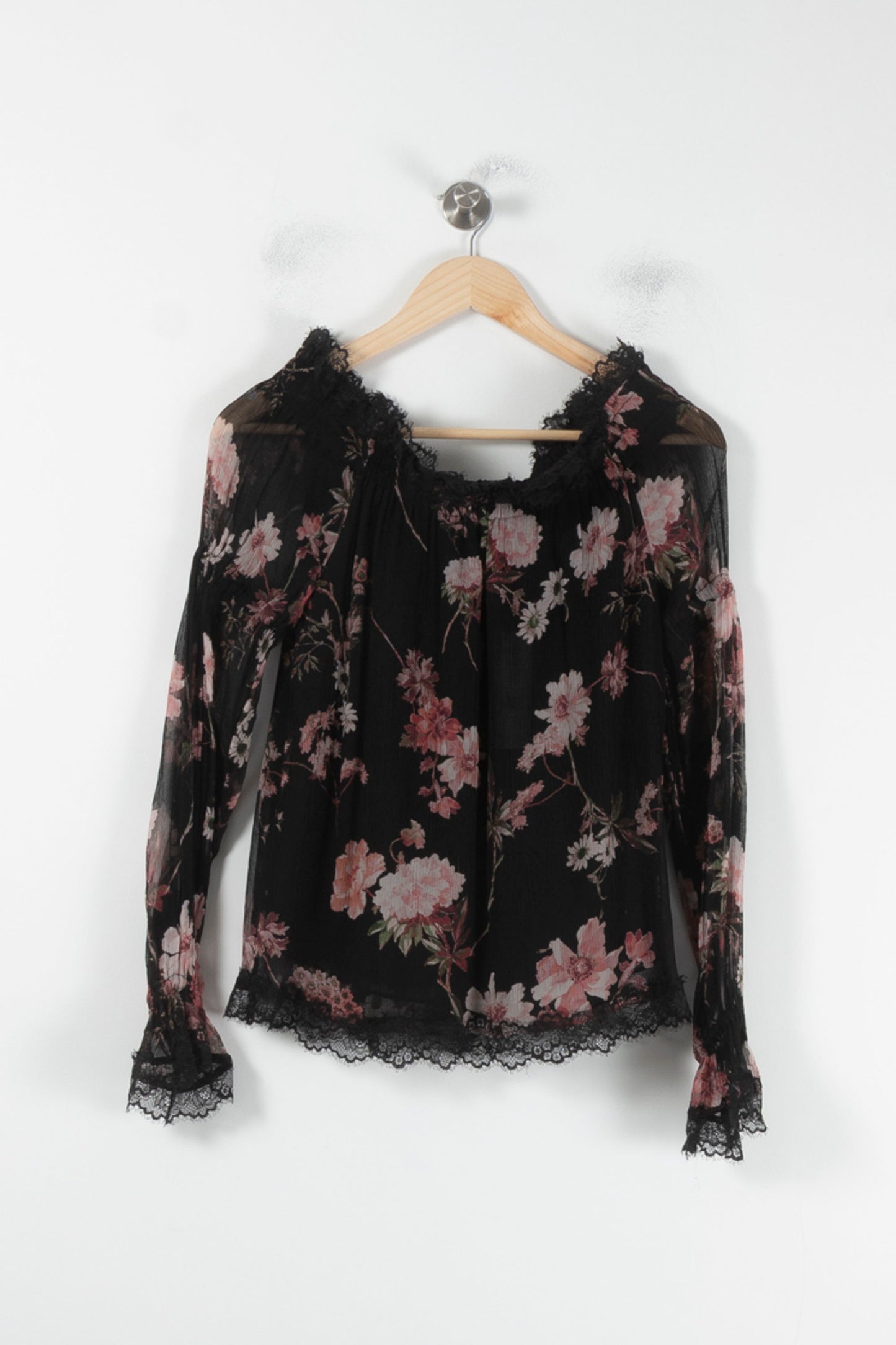 Blouse Noire et Rose - Taille S/36