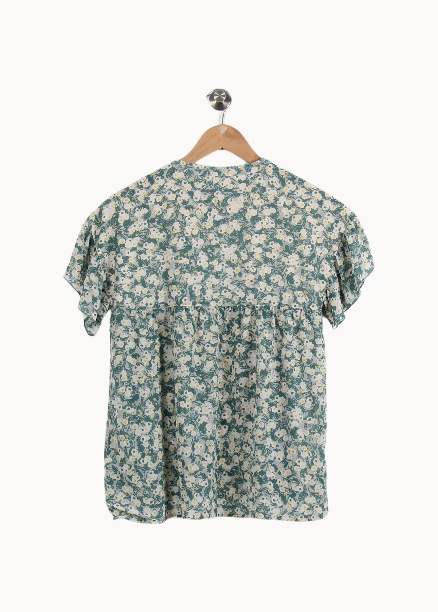Blouse Fleurie Verte et Blanche - Taille S/36