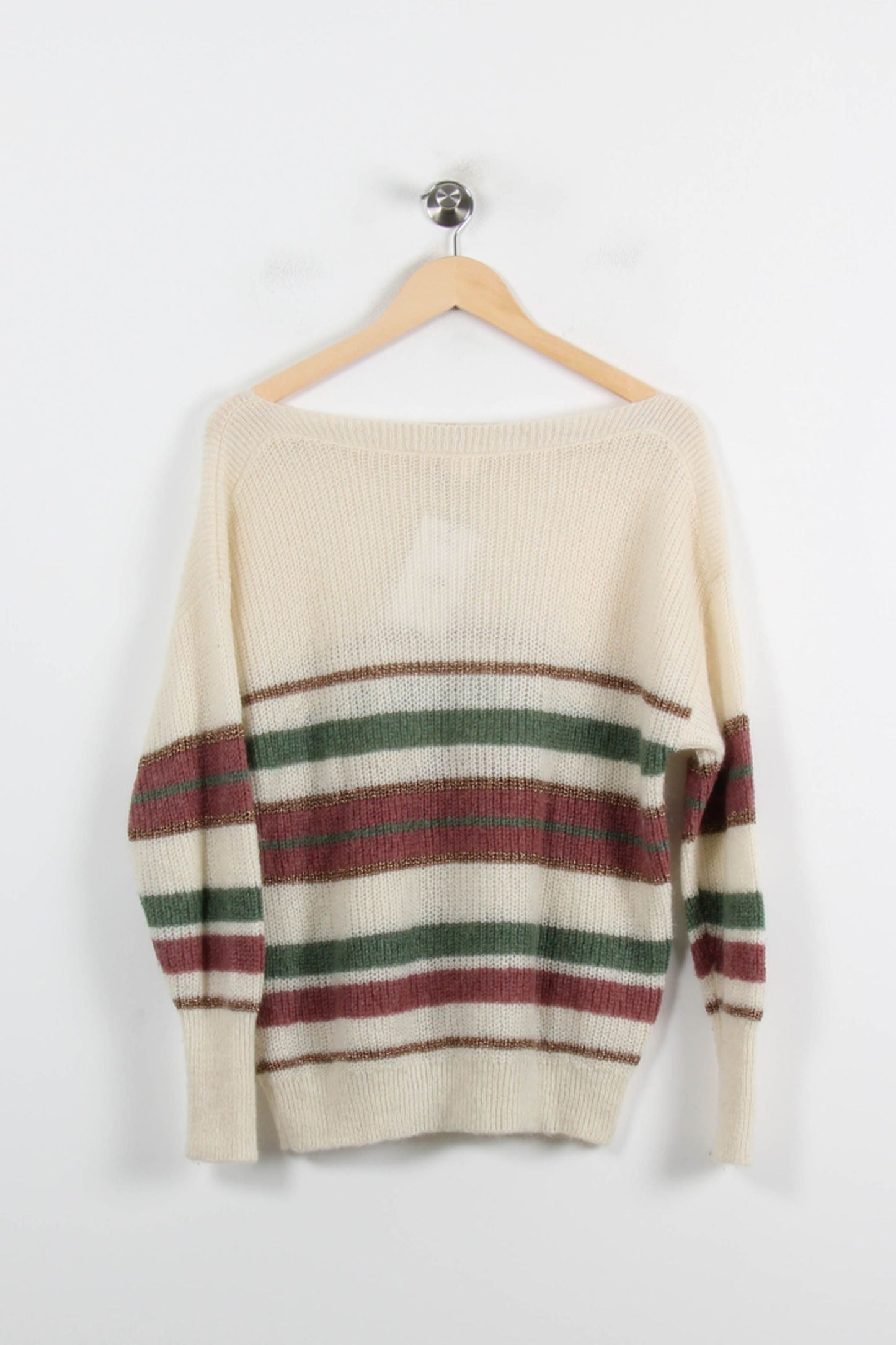 Pull Rayé Écru Vert et Bordeaux - Taille S/36