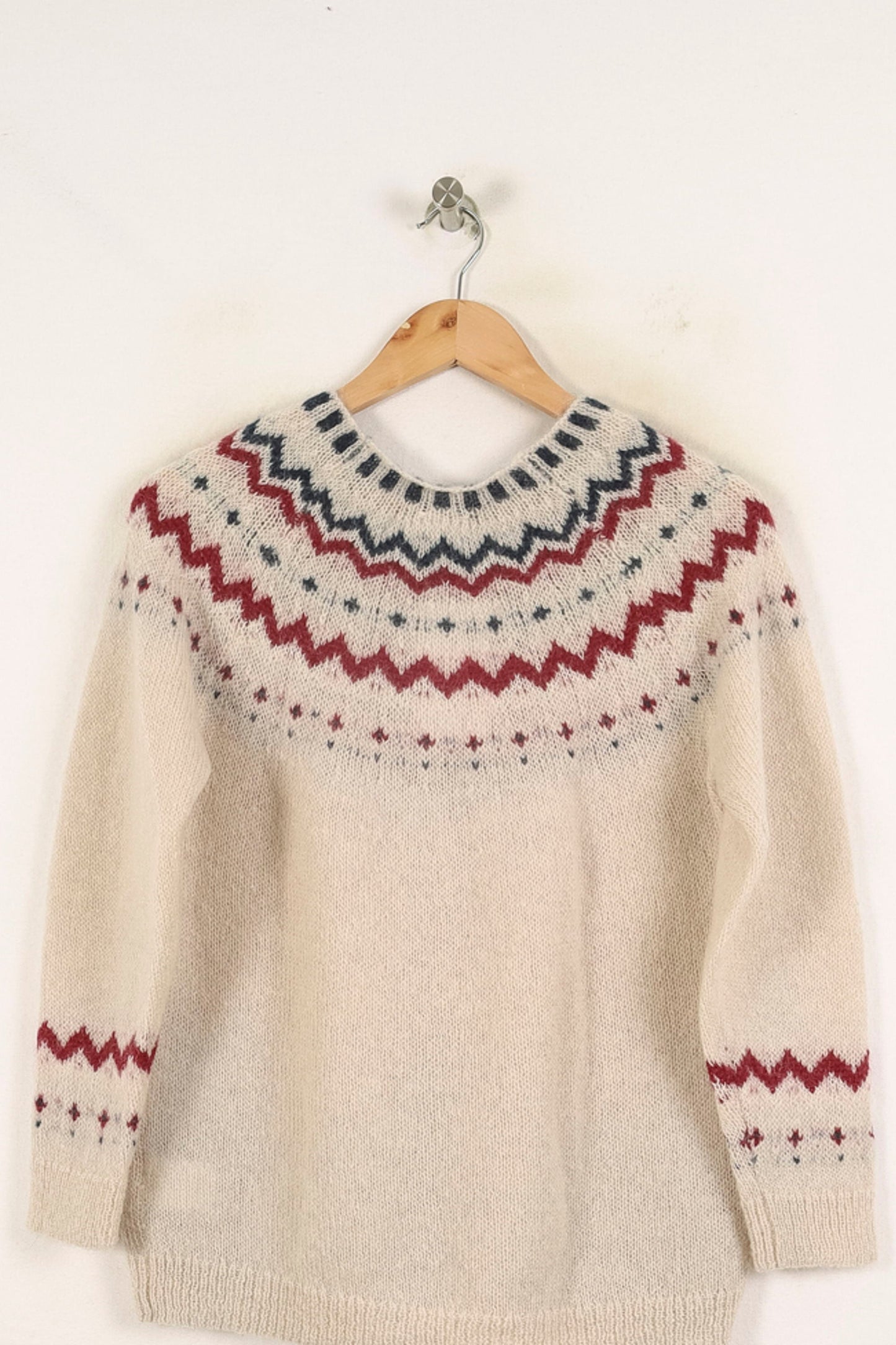 Pull Écru à Motifs Rouges et Bleus - Taille M/38