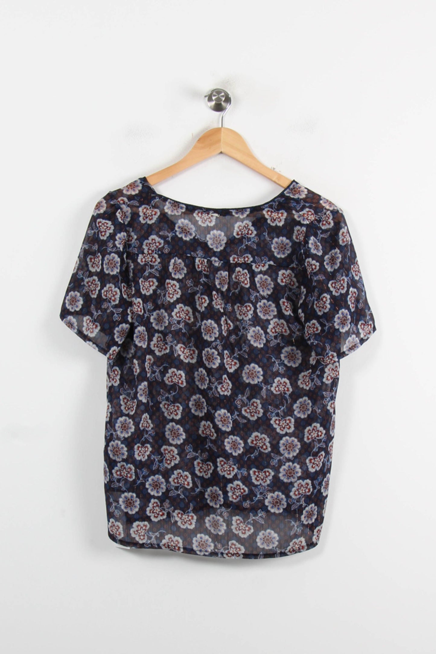 Blouse Fleurie Bleue et Blanche - Taille M/38