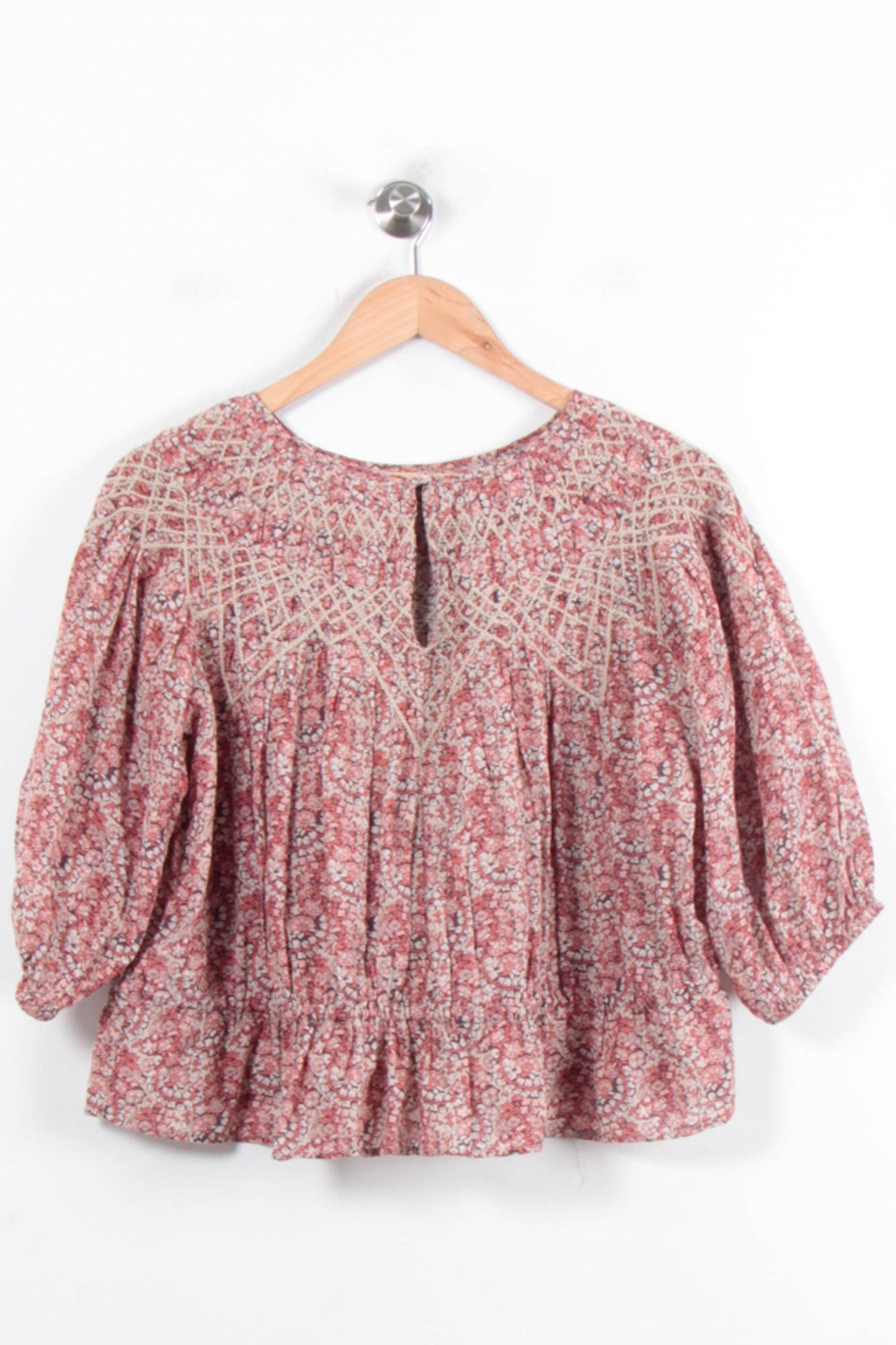 Blouse Fleurie Bordeaux et Beige - Taille M/38