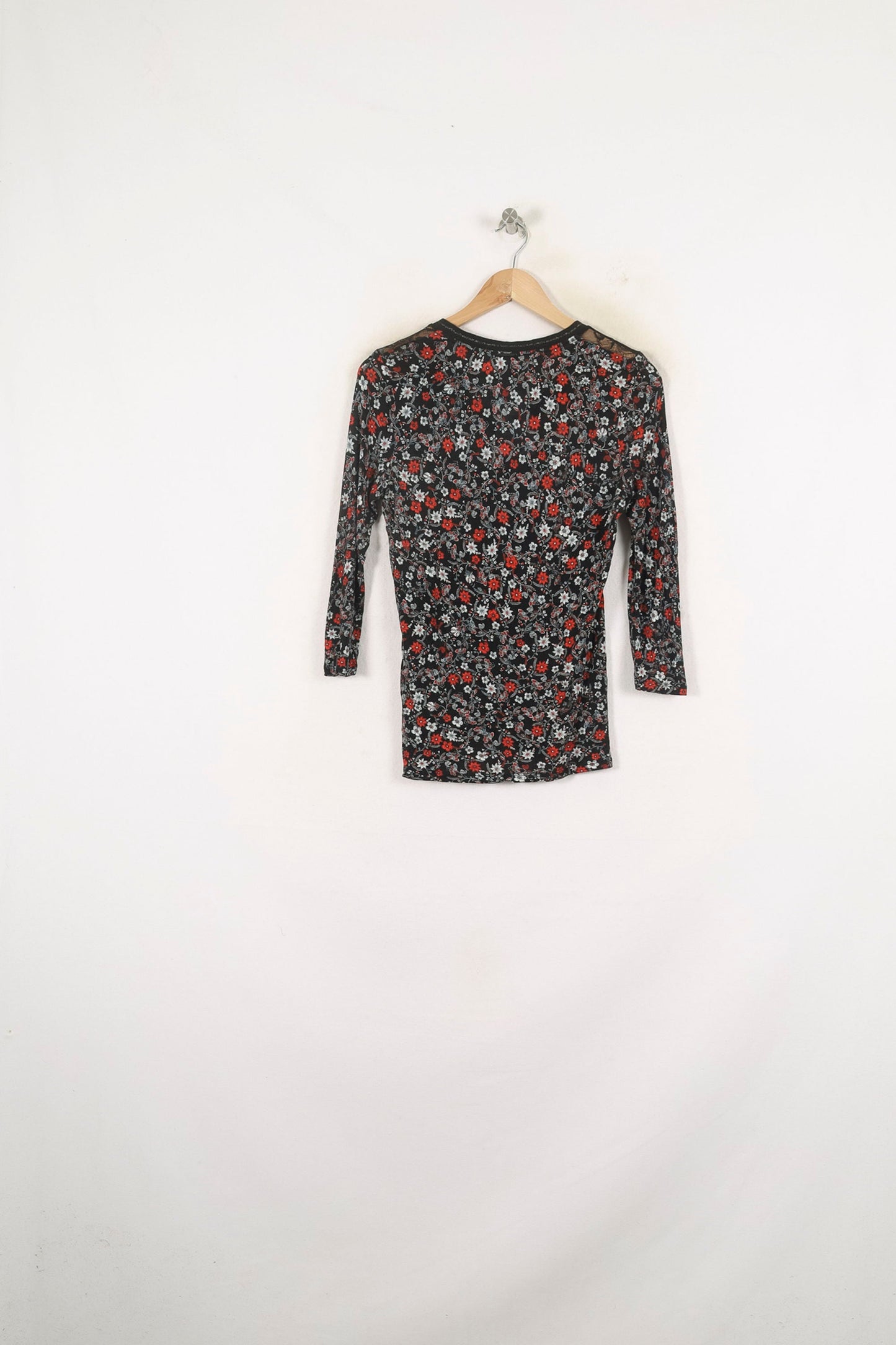 Blouse Noire et Rouge Fleurie - Taille S/36