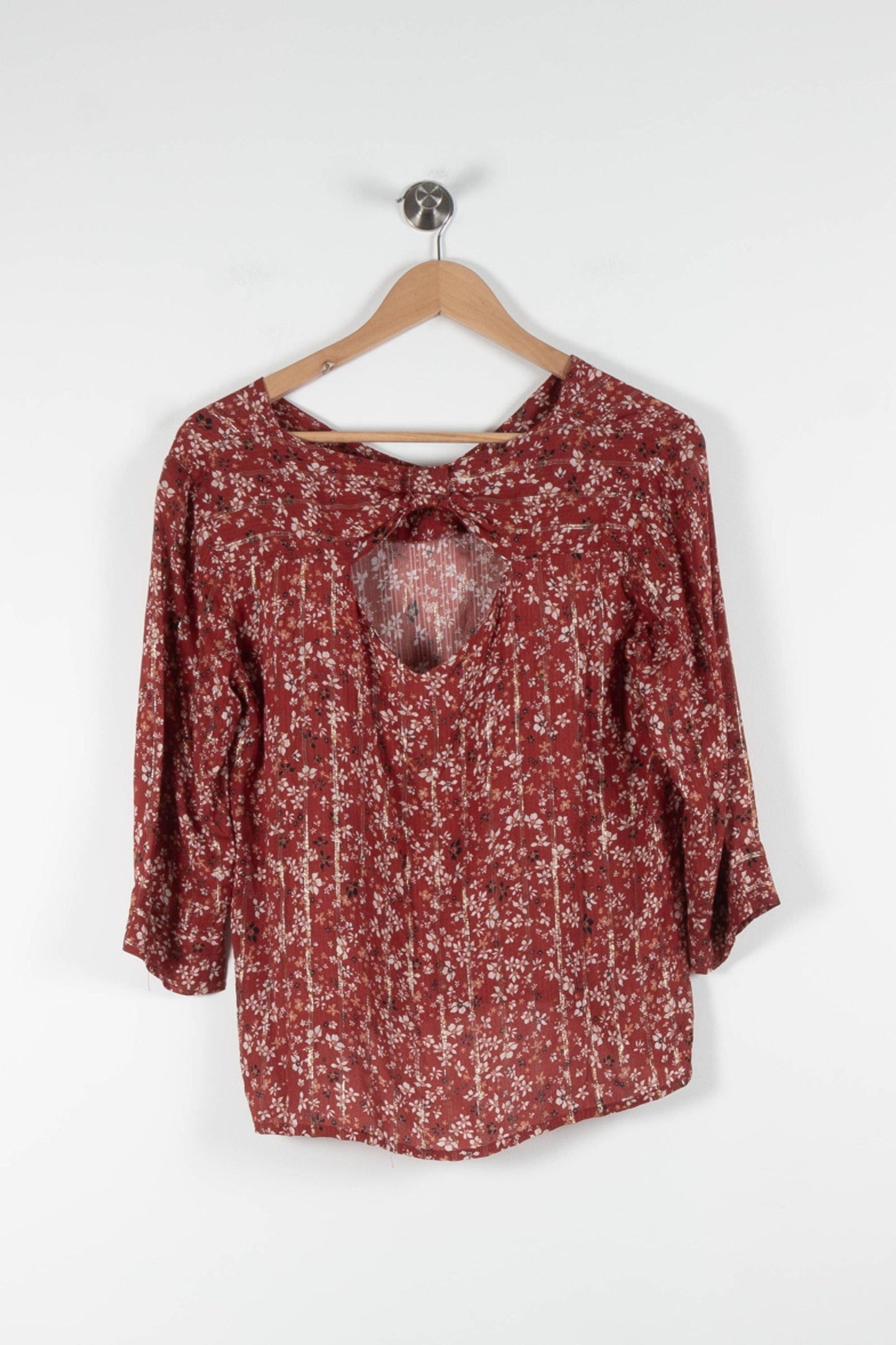 Blouse Fleurie Marron et Blanc - Taille S/36
