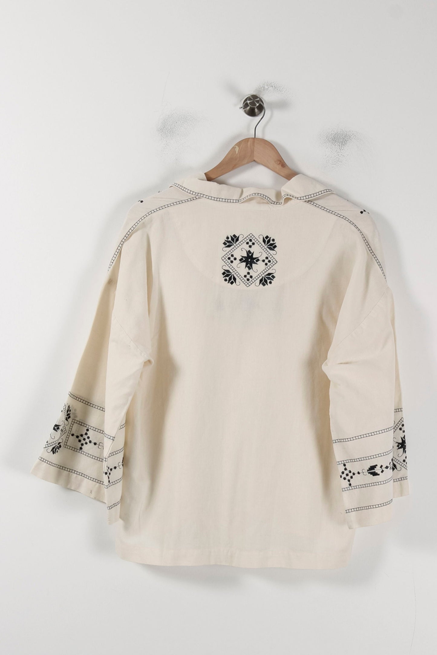 Blouse Brodée Beige et Noire - Taille L/40