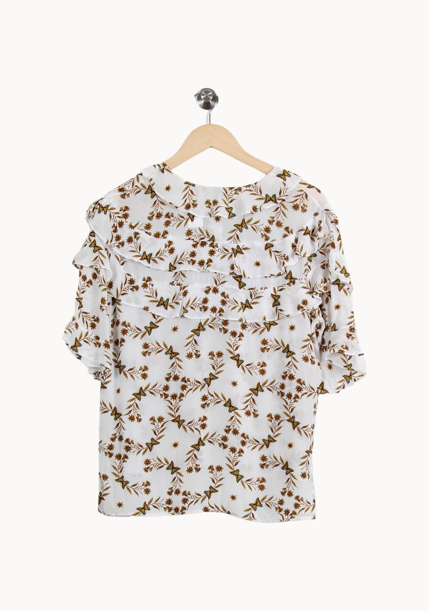 Blouse Blanche et Marron - Taille XS/34