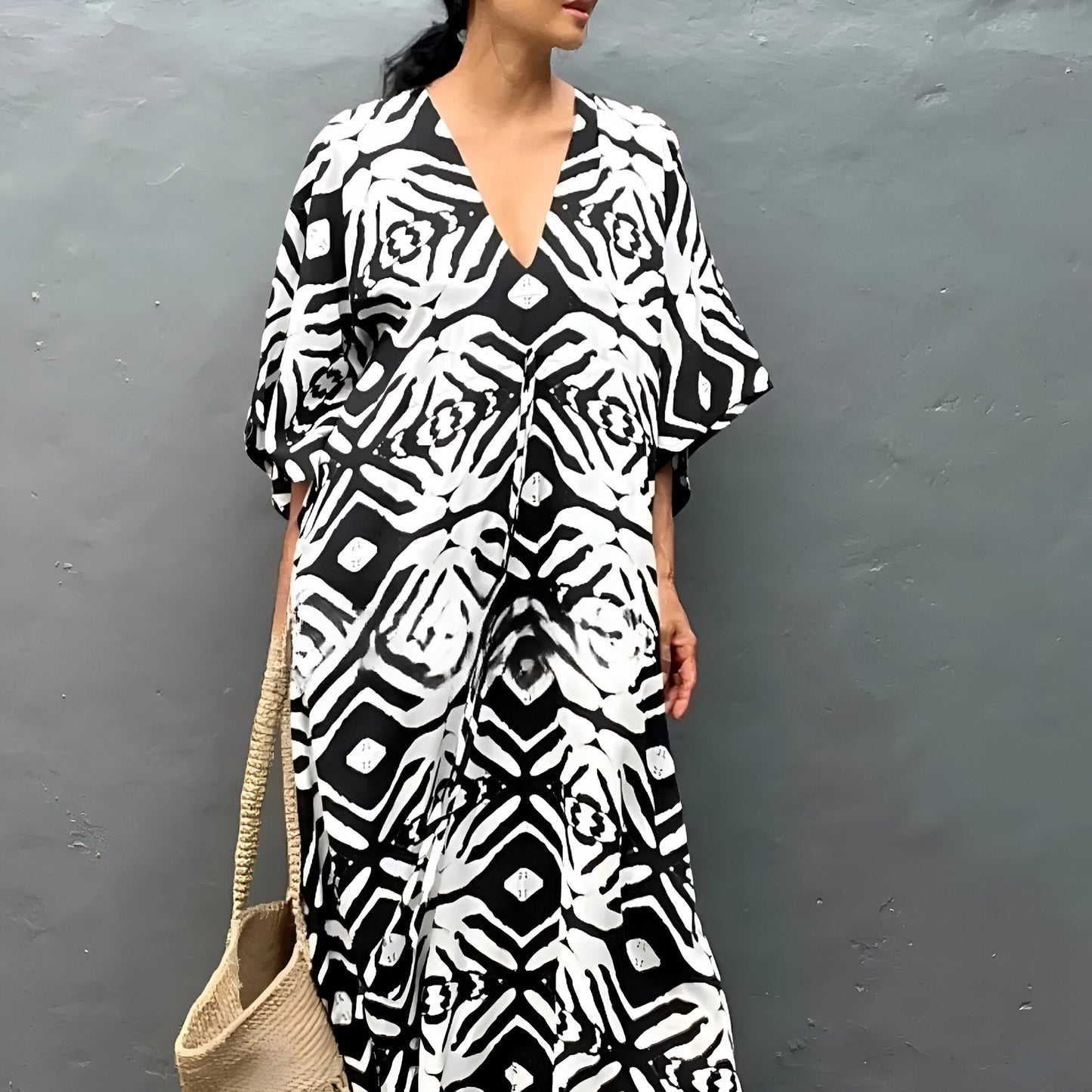 NaylaMC | Robe caftan et coton avec col et V