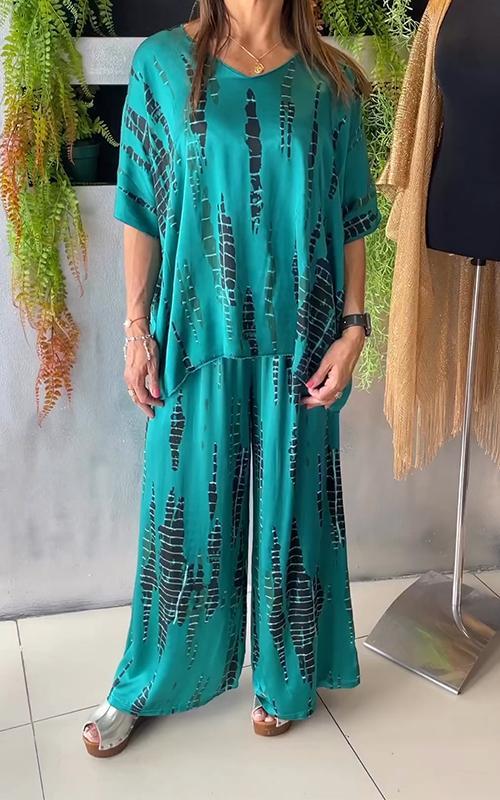 Fiera™ | Ensemble décontracté en satin à col rond