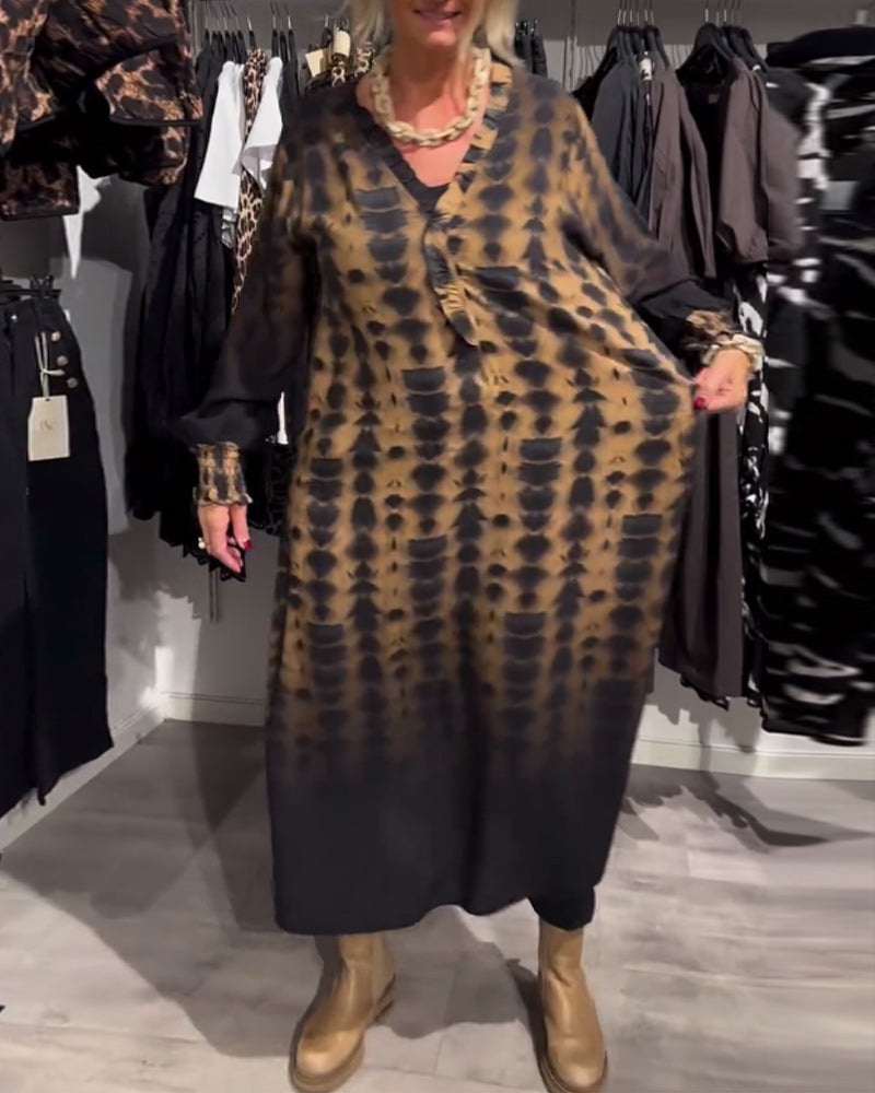 Lisette™ | Robe avec décolleté en V et manches longues en dégradé de couleurs