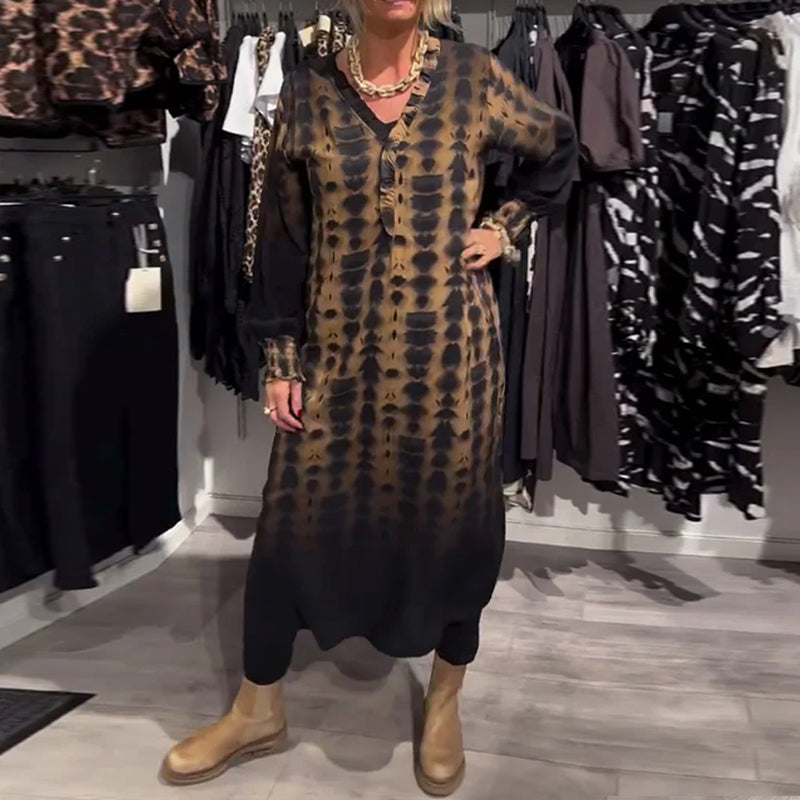 Lisette™ | Robe avec décolleté en V et manches longues en dégradé de couleurs