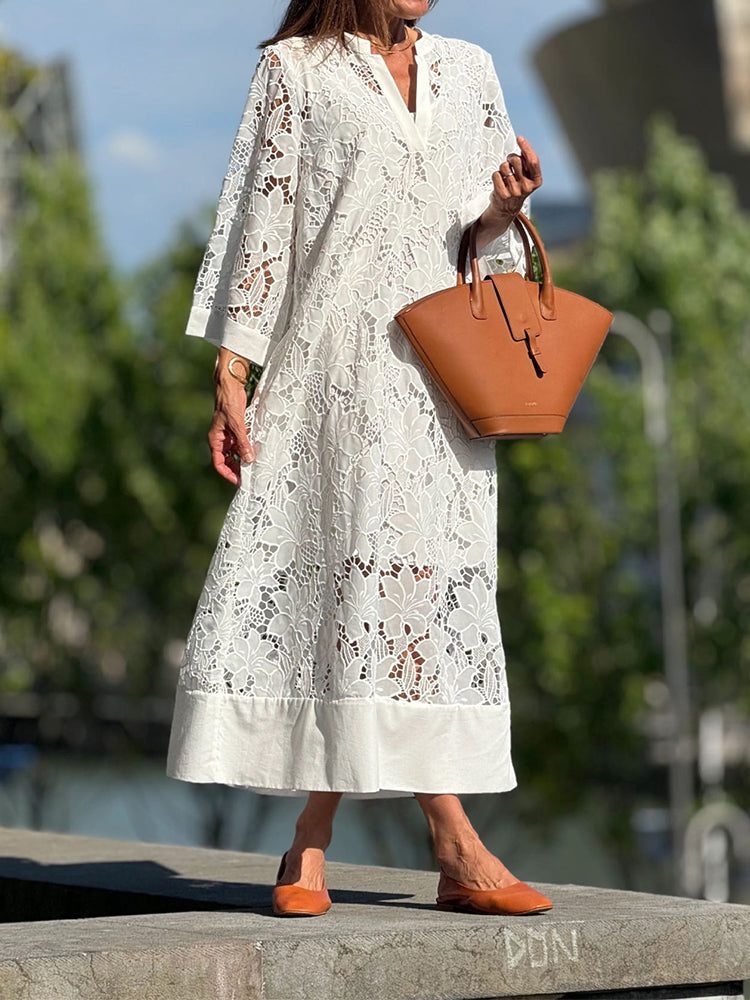 Véronique™ | Robe Midi Elégante en Broderie 