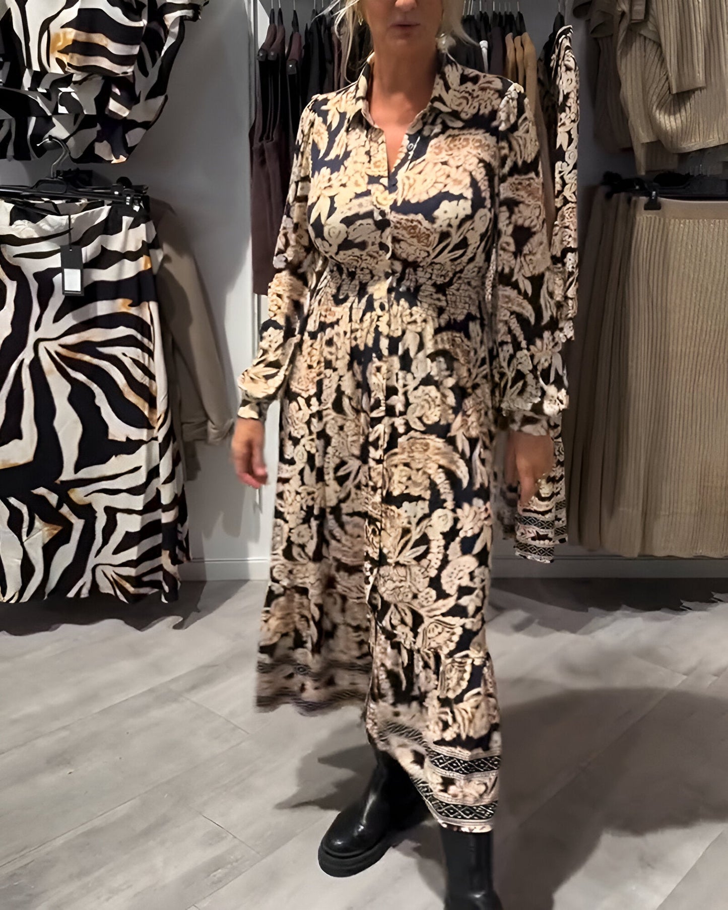 Marisse™ | Robe Midi à Imprimé et Col en V