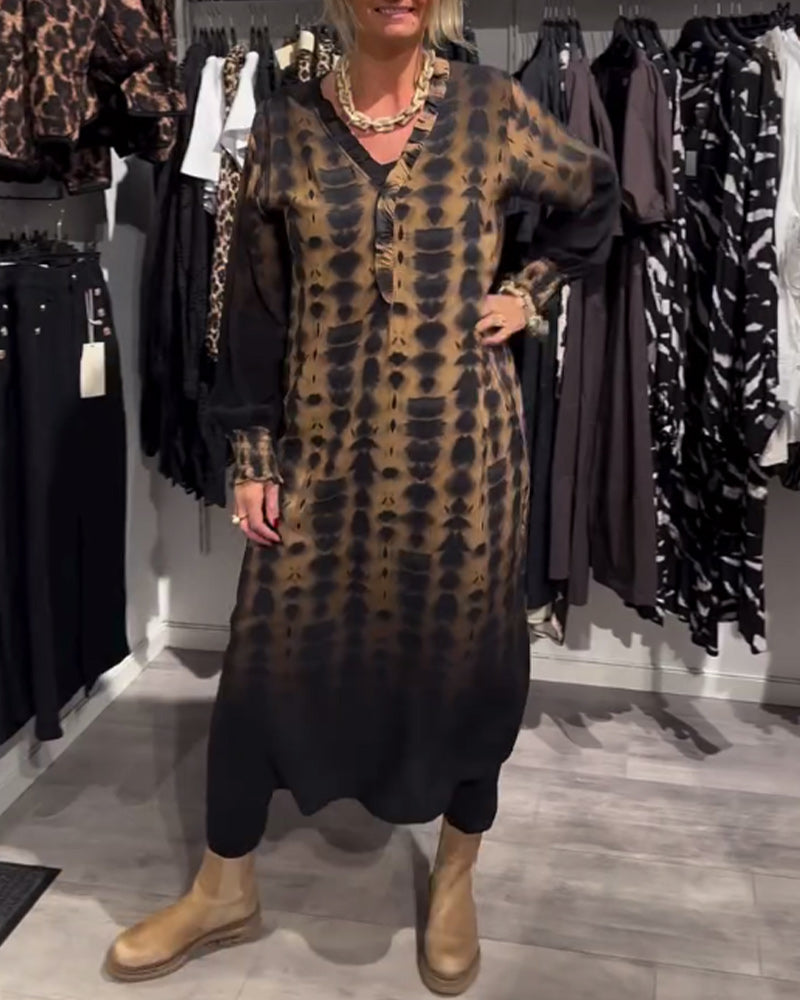 Lisette™ | Robe avec décolleté en V et manches longues en dégradé de couleurs