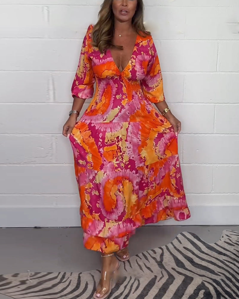 Élodie™ | Robe Longue Colorée à Décolleté en V Profond