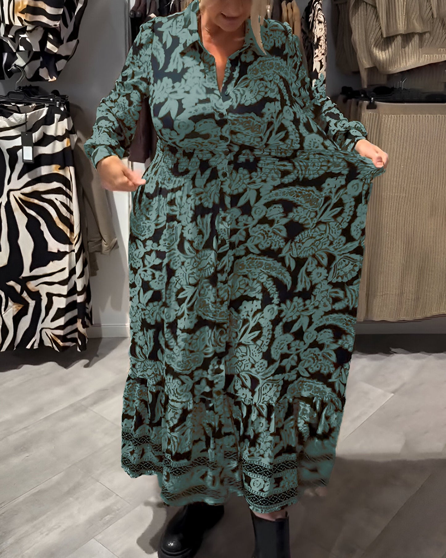 Marisse™ | Robe Midi à Imprimé et Col en V