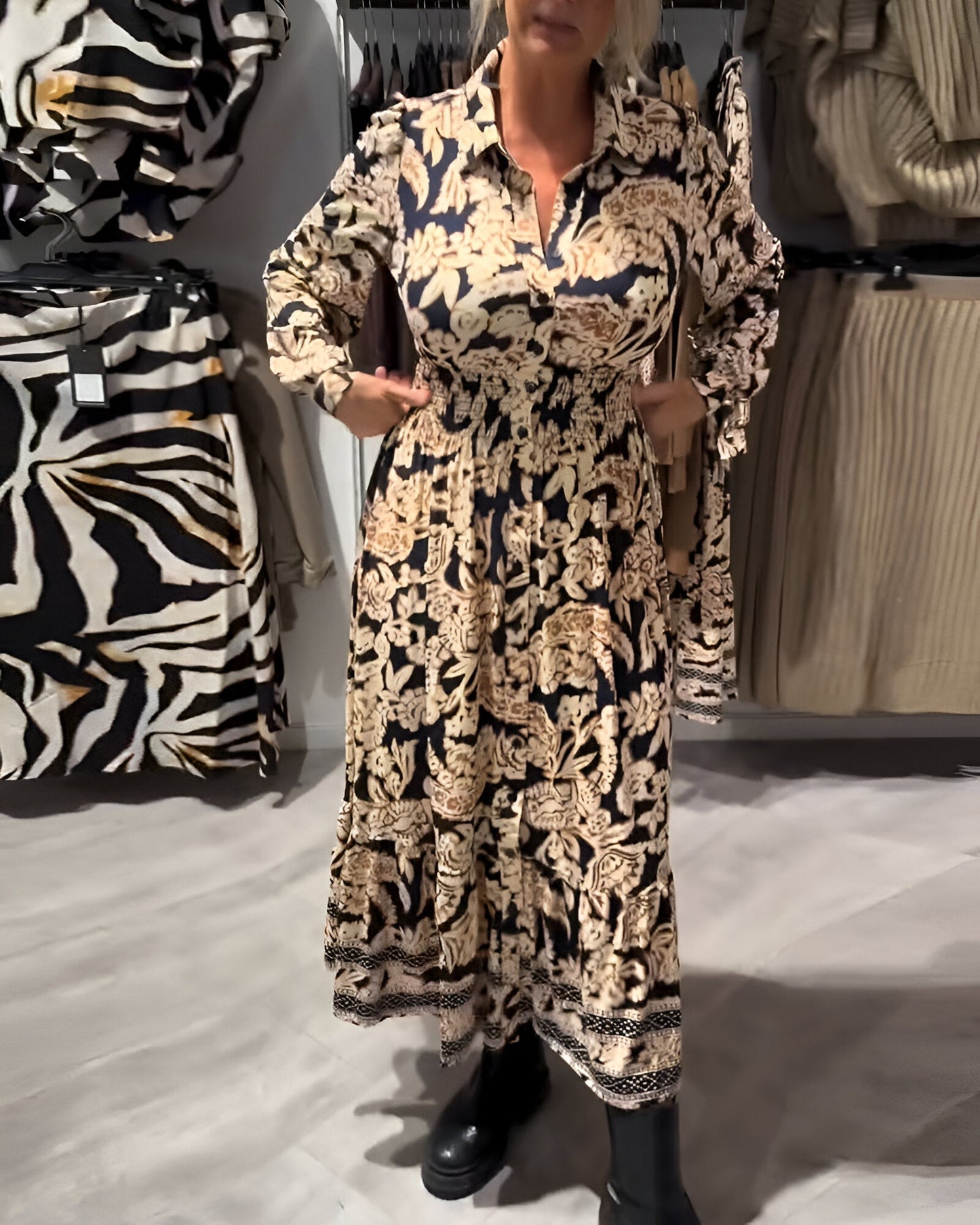 Marisse™ | Robe Midi à Imprimé et Col en V