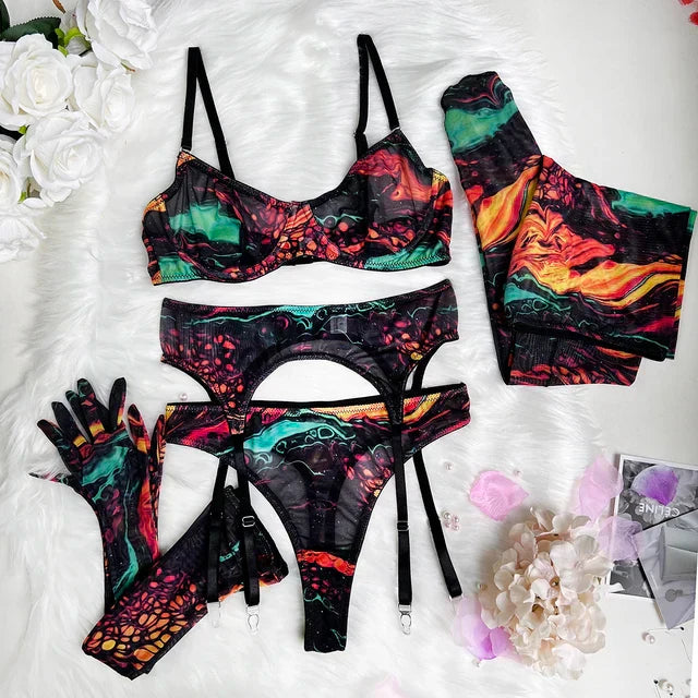 Amanda™ | Ensemble de lingerie tie-dye complet et 5 pièces