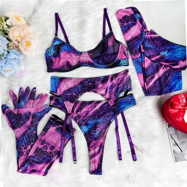 Amanda™ | Ensemble de lingerie tie-dye complet et 5 pièces