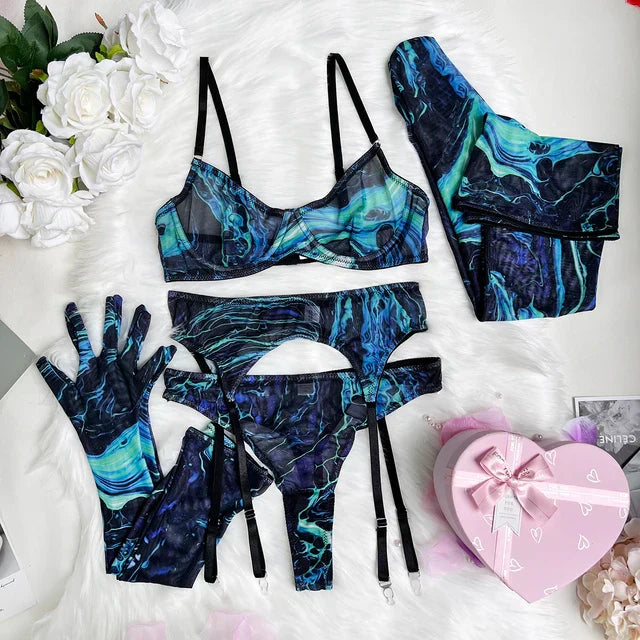 Amanda™ | Ensemble de lingerie tie-dye complet et 5 pièces