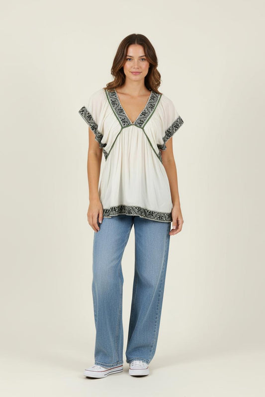 Blouse Blanche et Noire - Taille L/40