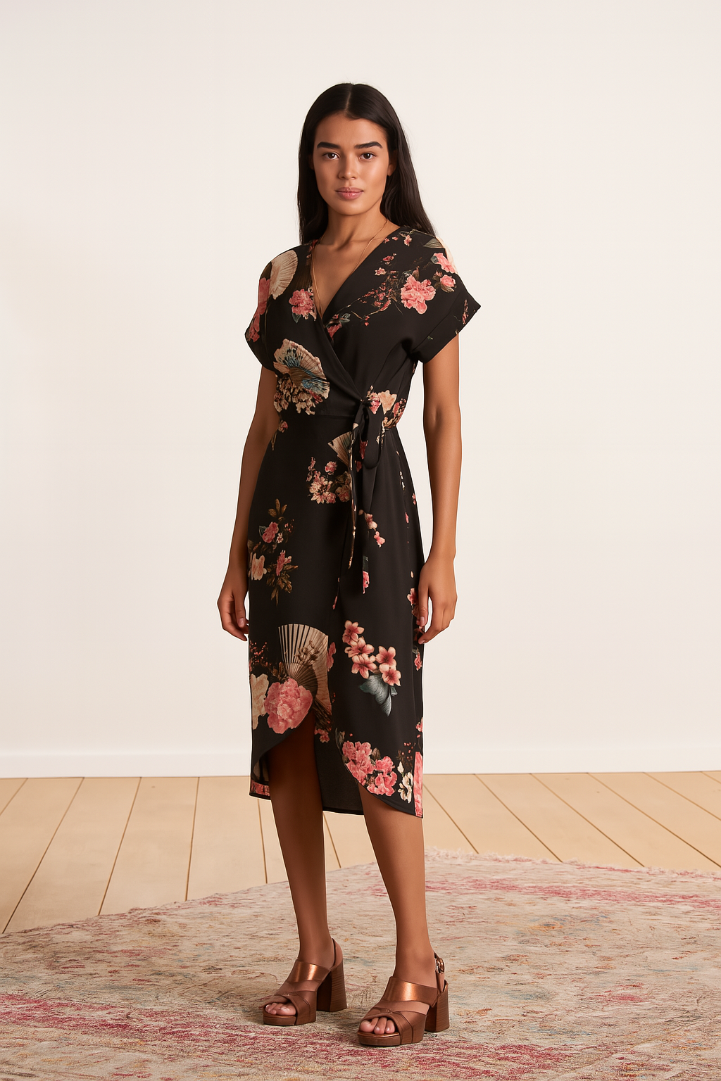 Robe portefeuille fluide et japonisante.