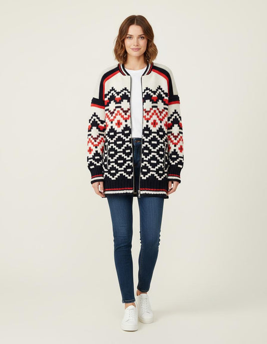 Cardigan En Maille Jacquard Tricolor - Taille T.U.