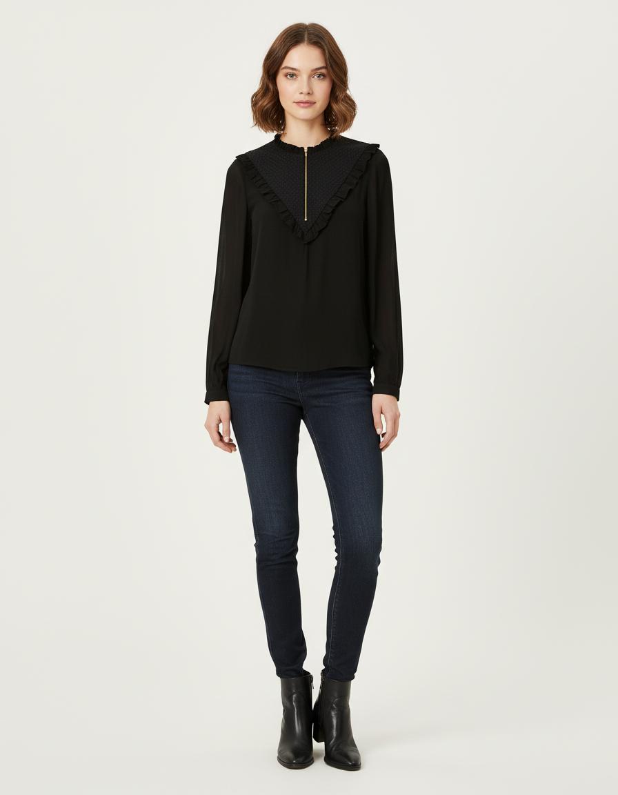 Top Bi-Matière Avec Collerette - Taille S/36