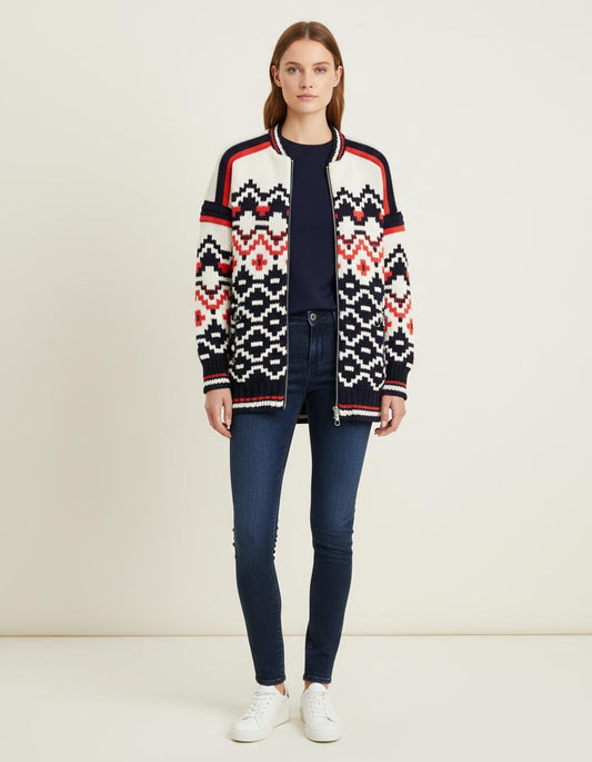 Cardigan En Maille Jacquard Tricolor - Taille T.U.