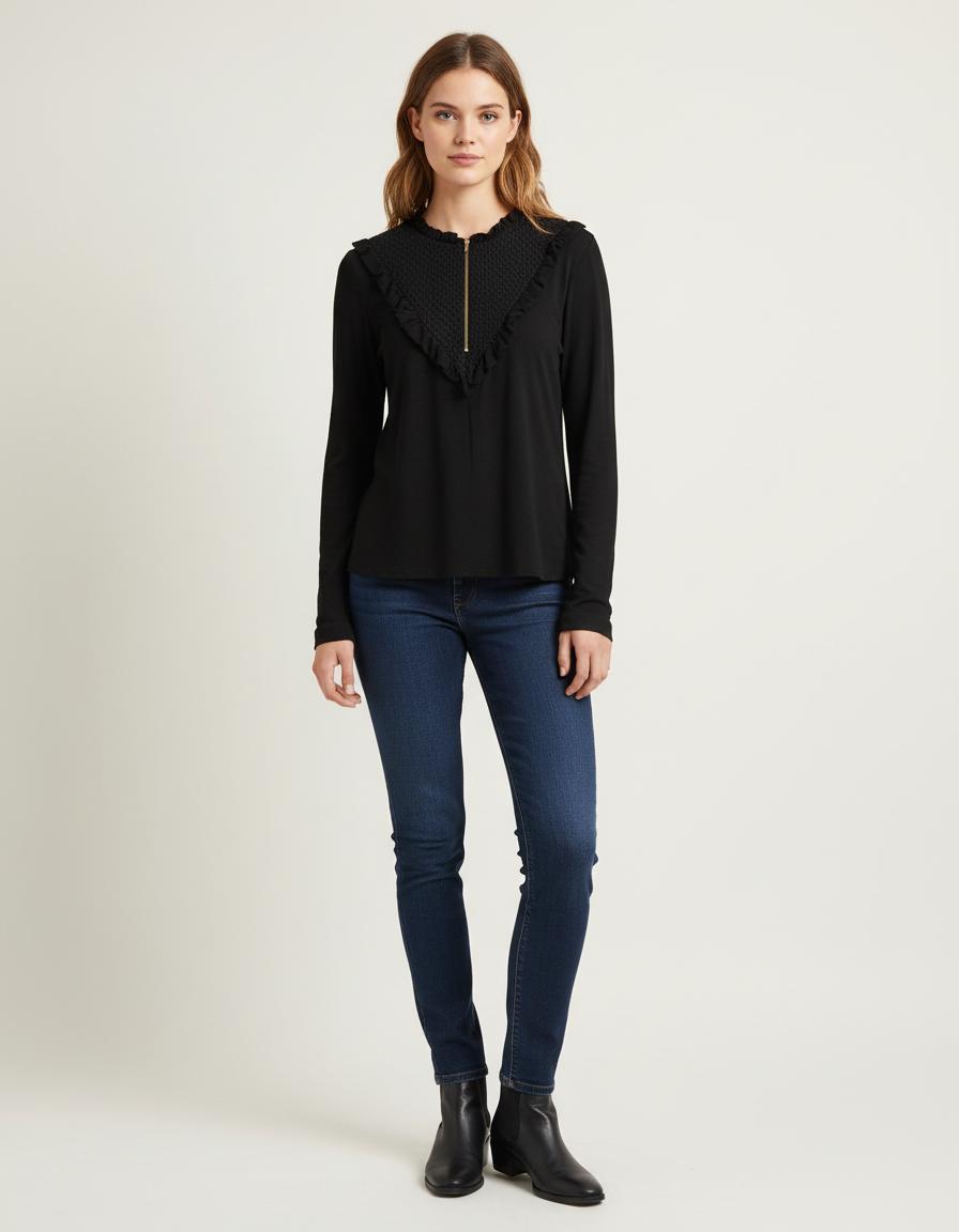 Top Bi-Matière Avec Collerette - Taille S/36