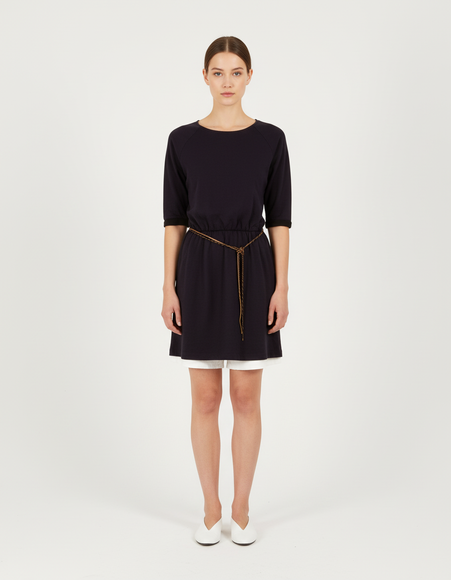 Robe bleue foncée avec ceinture - Taille S/36