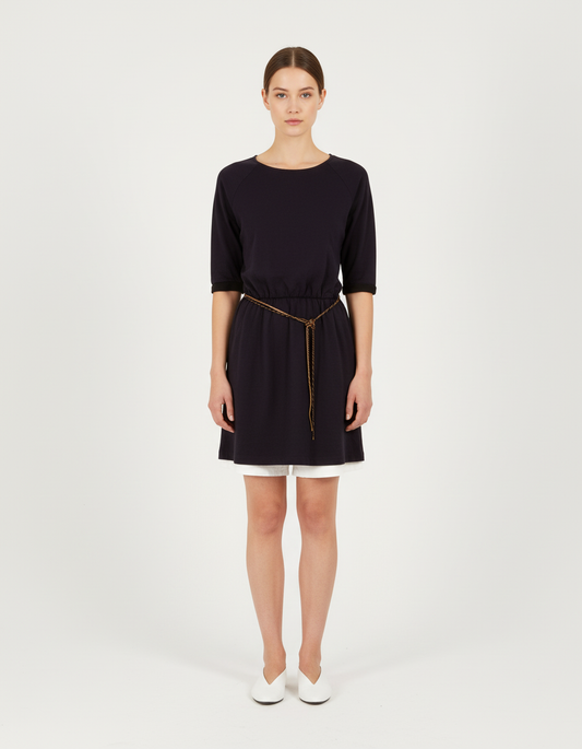 Robe bleue foncée avec ceinture - Taille S/36