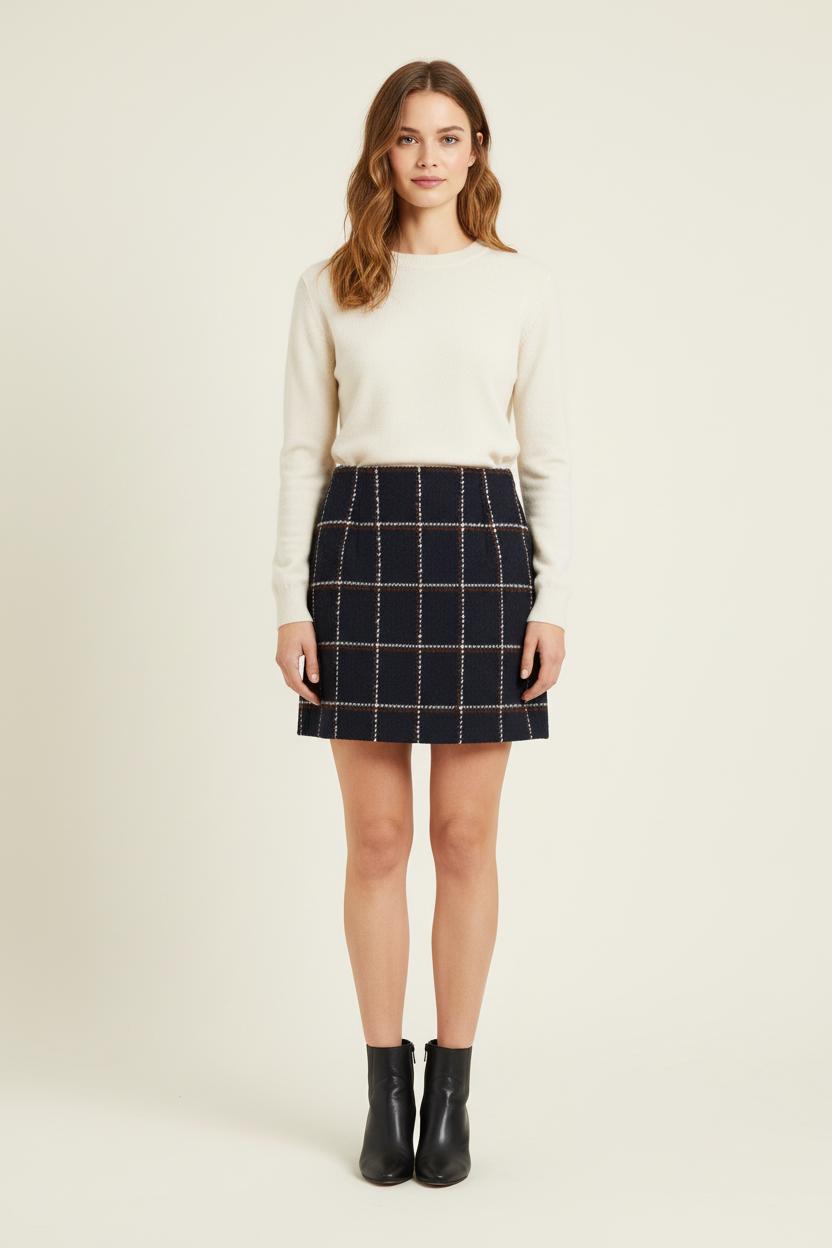 Jupe Courte Bleue à Carreaux Blancs - Taille XS/34