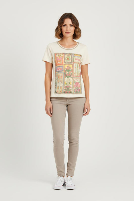 Tee-shirt Crème et Multicolore - Taille S/36