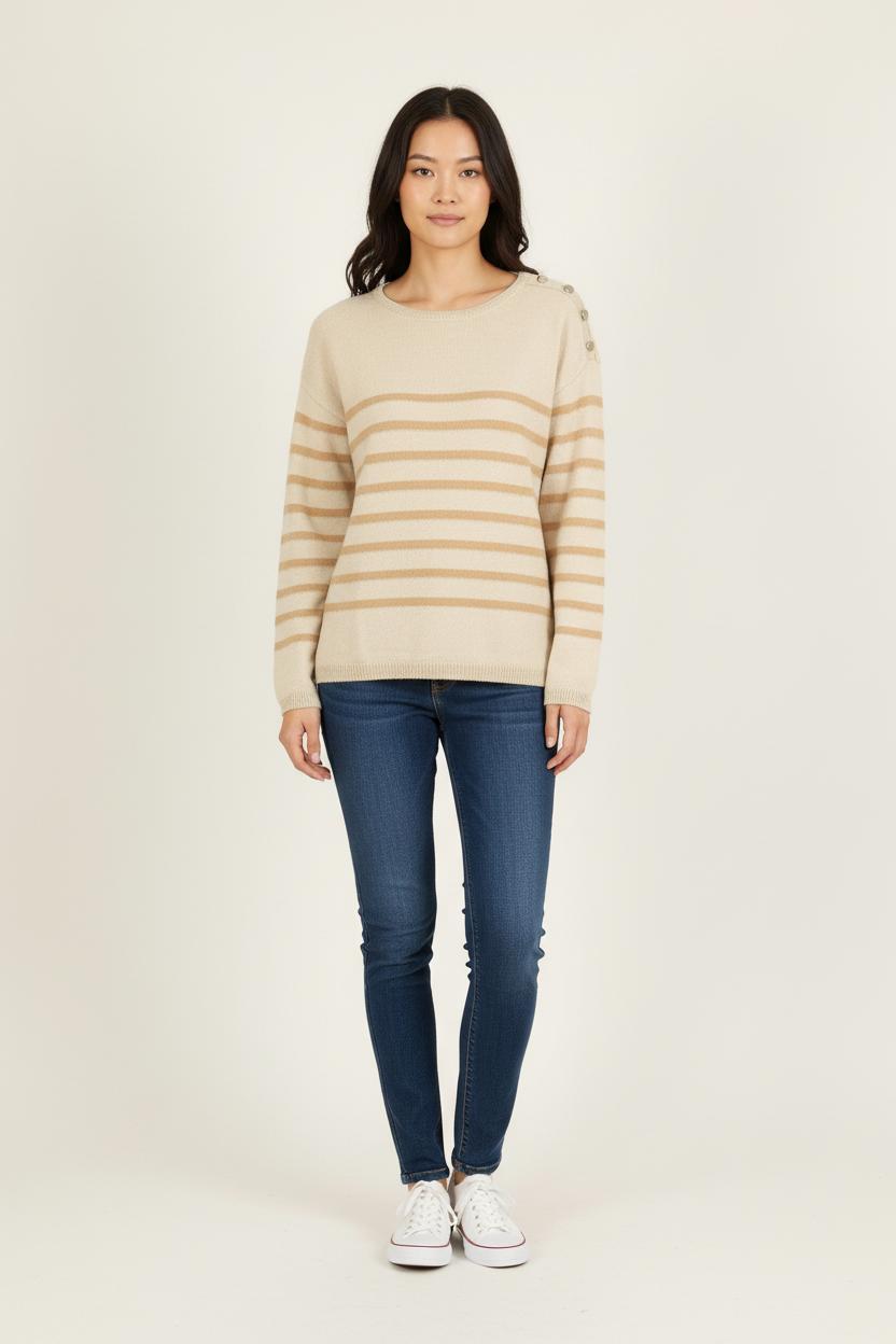 Pull Rayé Beige et Marron - Taille L/40