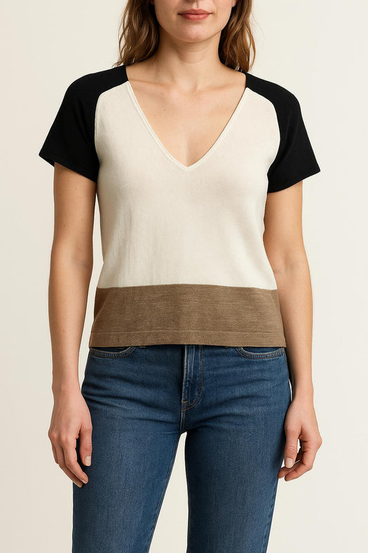 Blouse Noire Blanche et Beige - Taille M/38