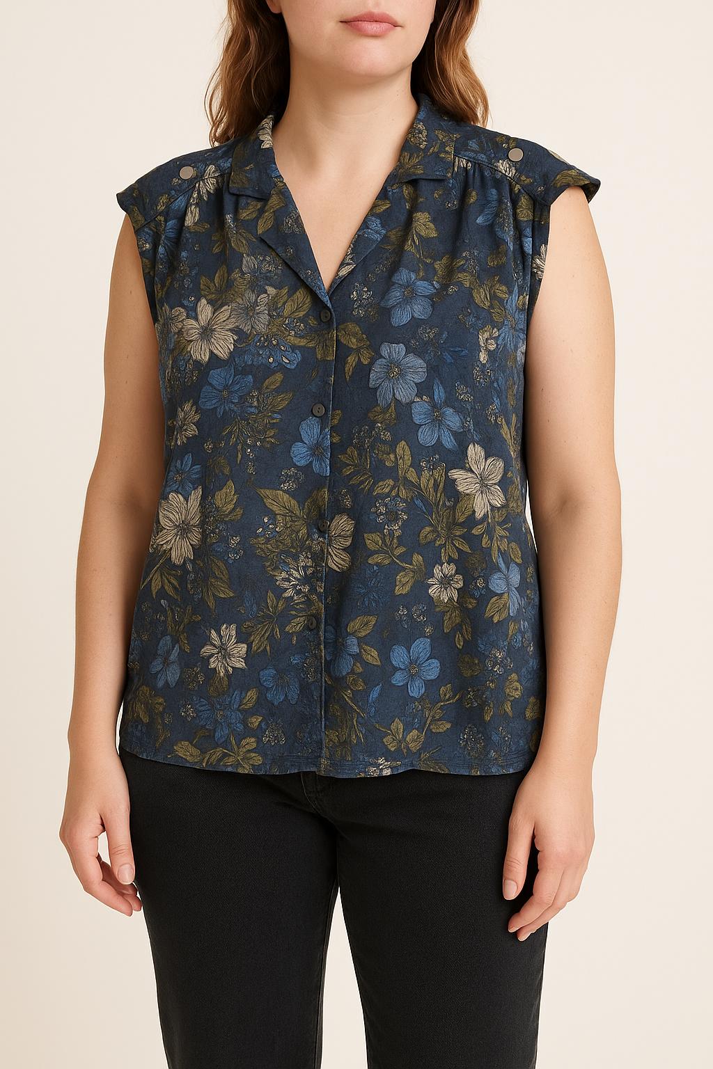 Blouse Sans Manches Bleu et Kaki - Taille L/40