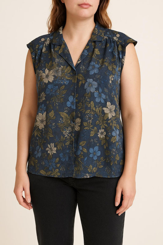 Blouse Sans Manches Bleu et Kaki - Taille L/40