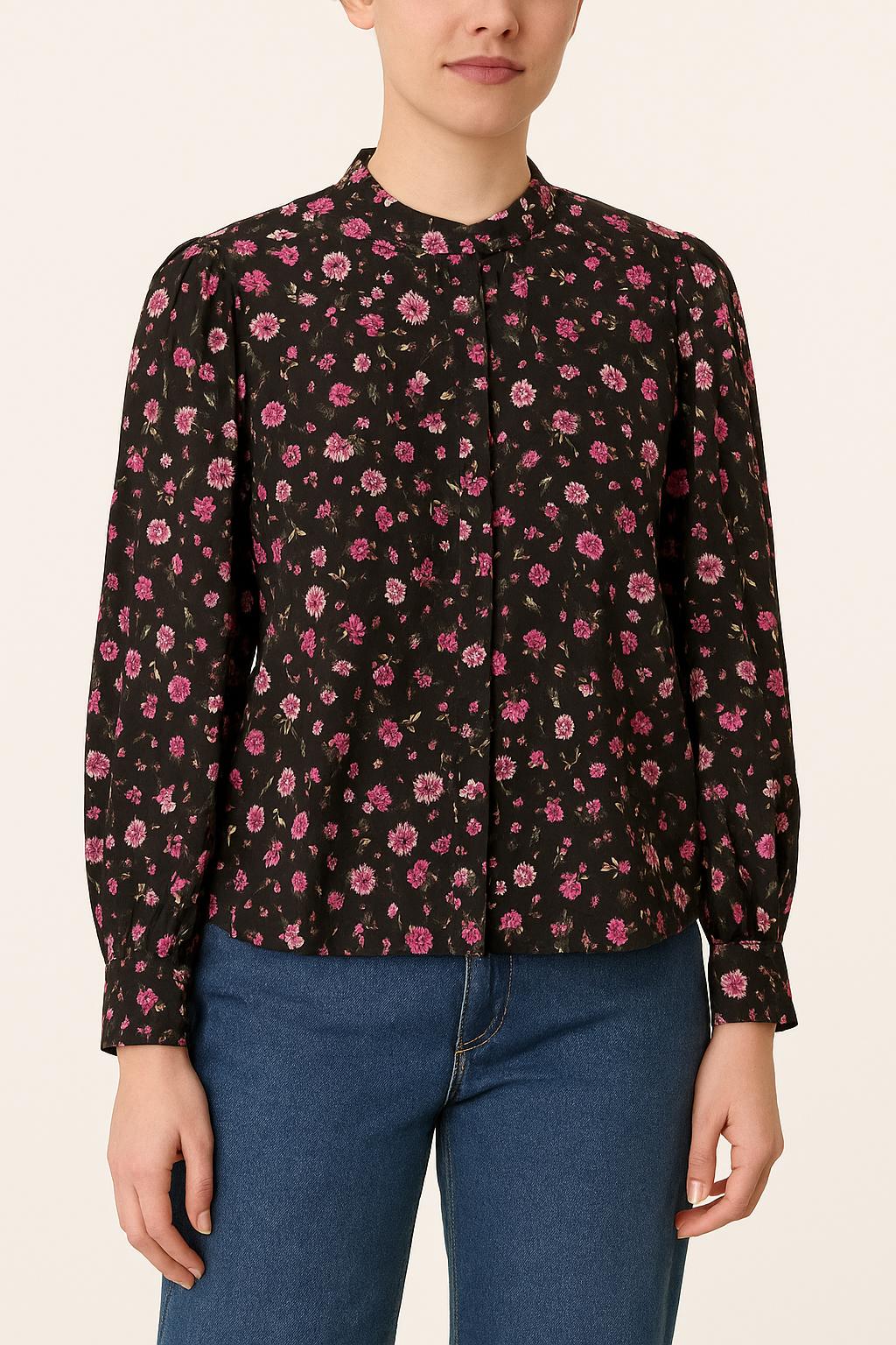 Blouse Noire et Rose - Taille M/38