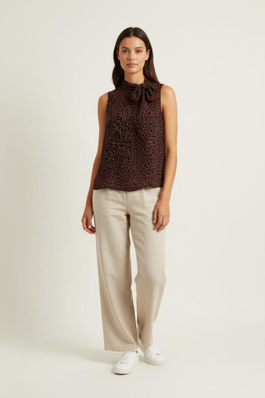 Blouse Sans Manches Noire et Rouge - Taille L/40