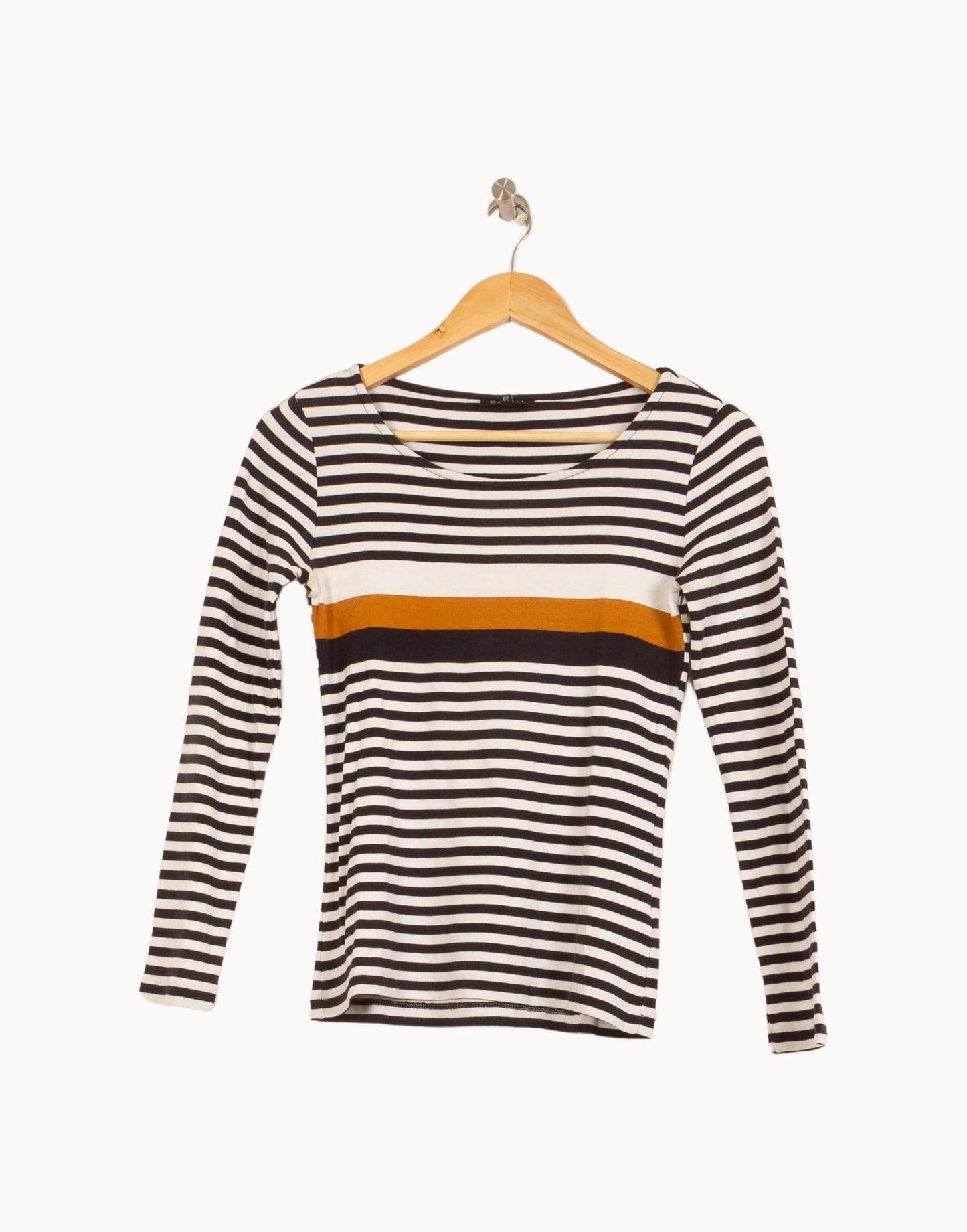 Pull Rayé Noir Blanc et Moutarde - Taille M/38