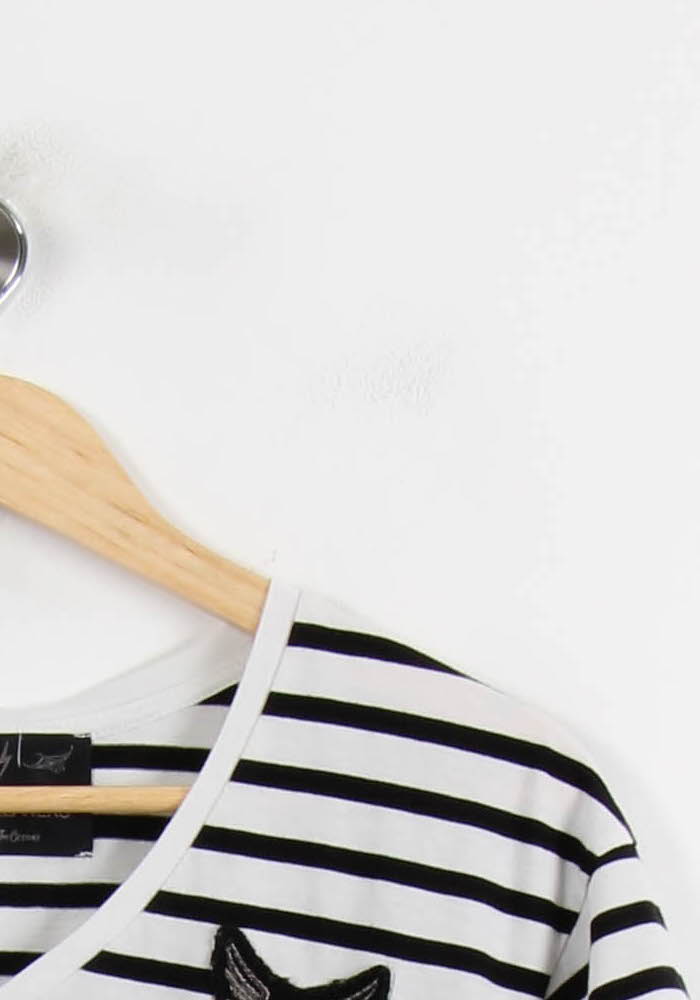 T-shirt blanc et noir rayé - Taille XS/34