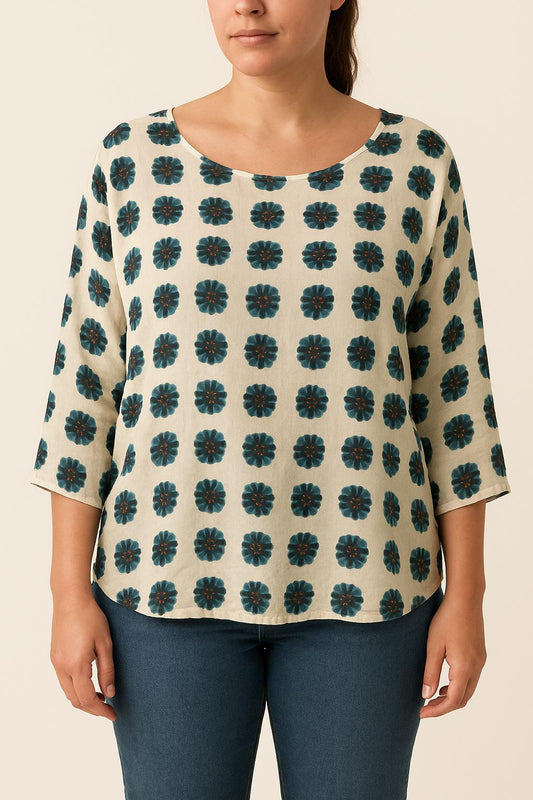 Blouse Beige et Bleue - Taille L/40