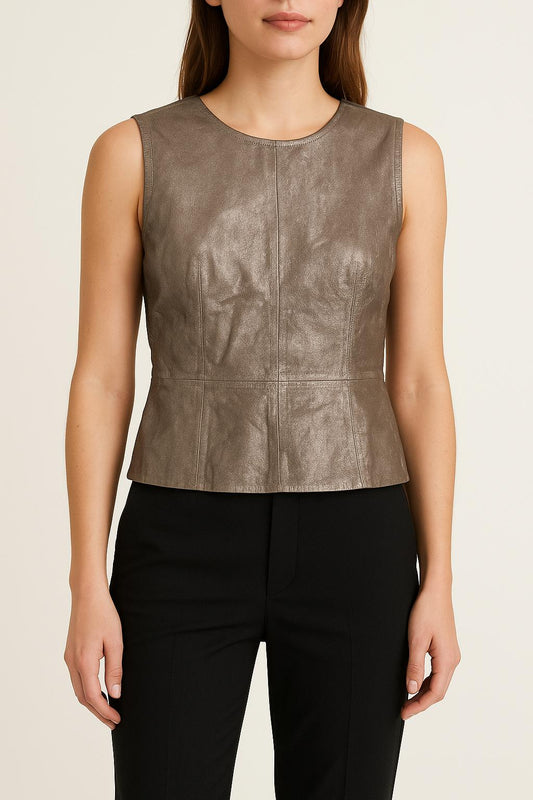 Top Sans Manches Métallisé Beige - Taille S/36