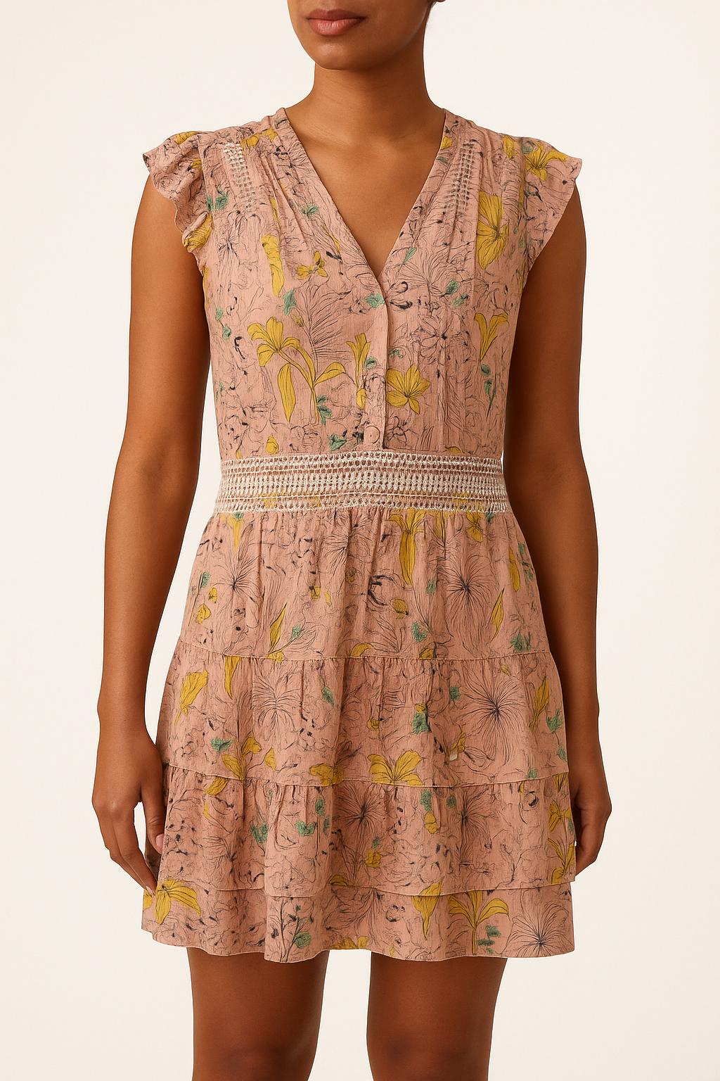 Robe Volantée Rose et Jaune - Taille M/38