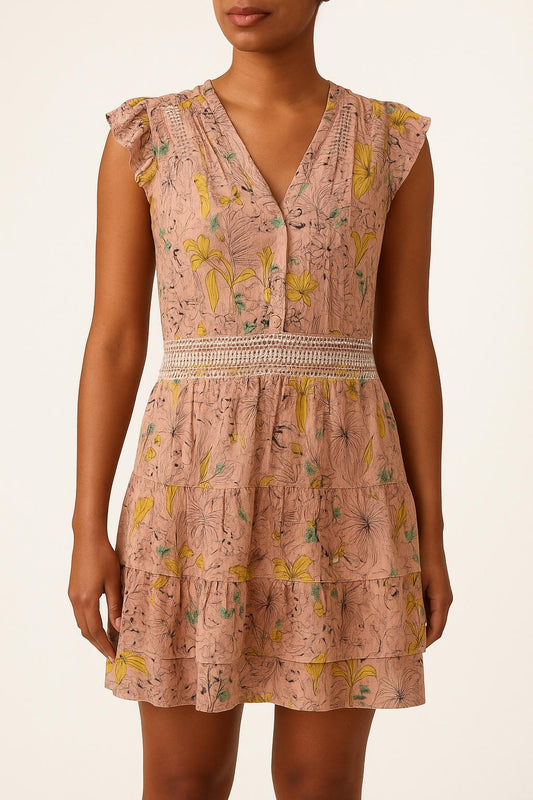 Robe Volantée Rose et Jaune - Taille M/38