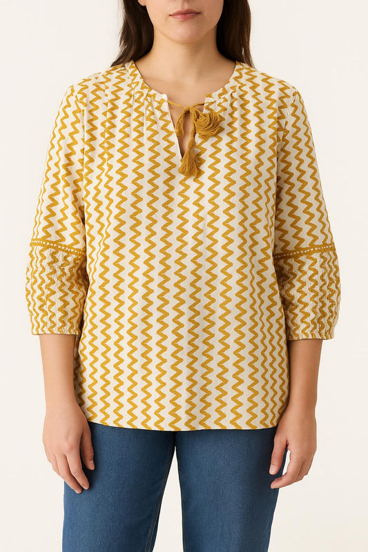 Blouse Orange et Blanche - Taille L/40