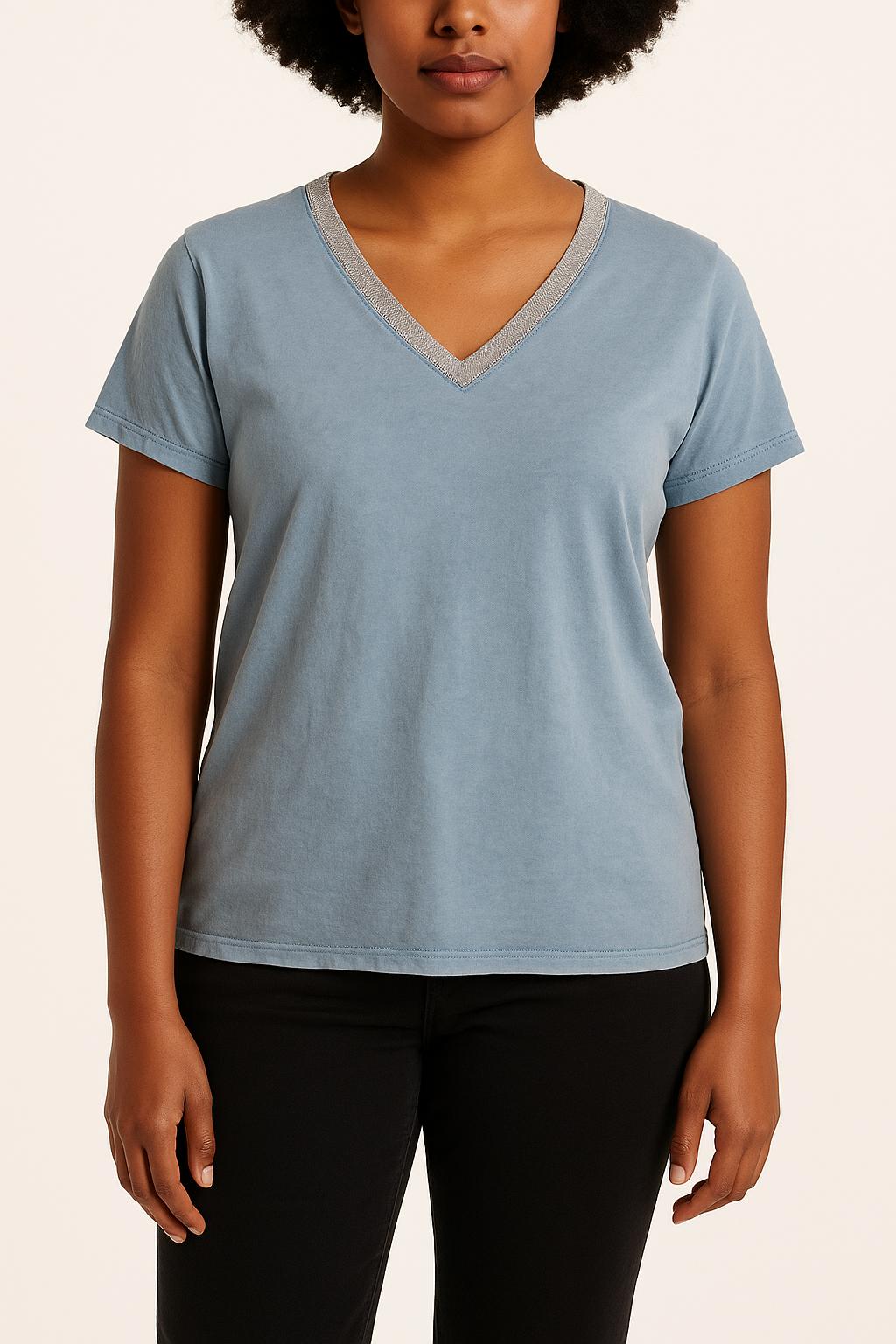 Tee-shirt Col V Bleu - Taille L/40